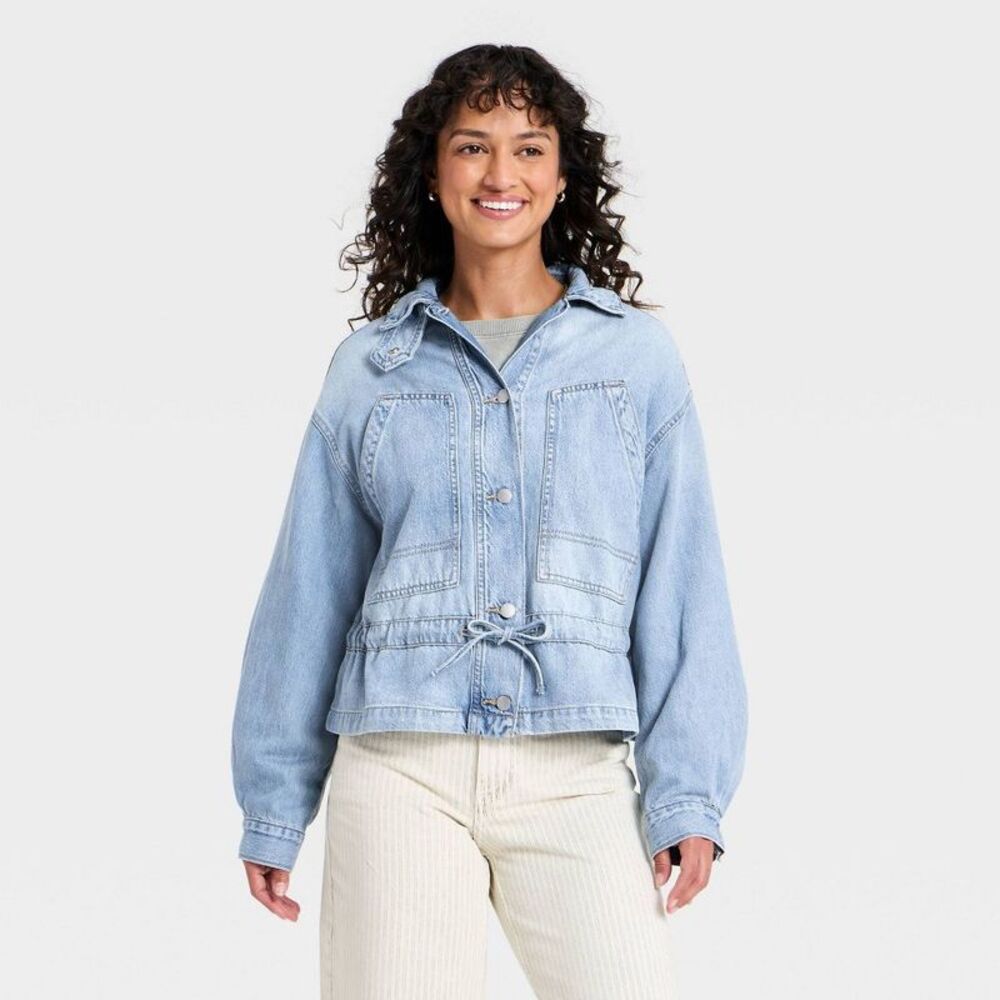 Women's Cinched Denim Jacket - Universal Thread Light Wash L